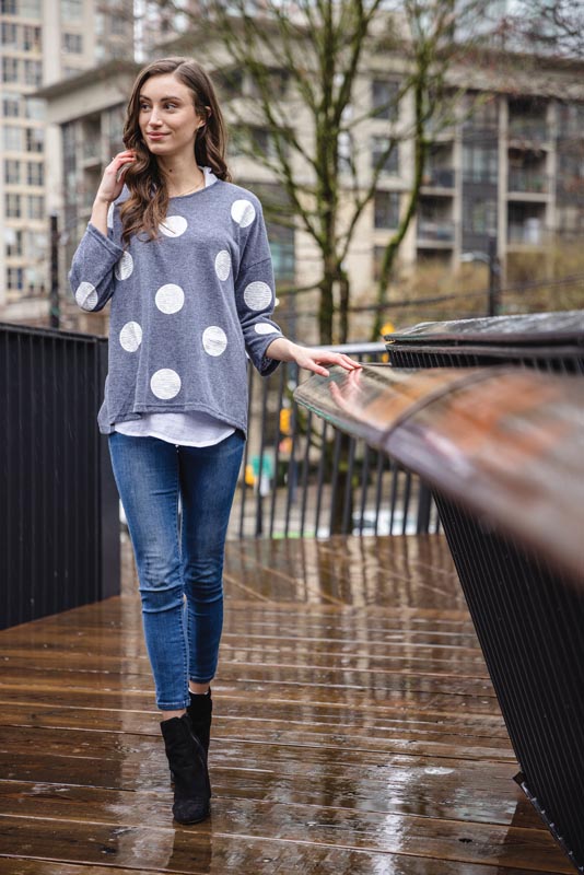 ST-15307 - Polka Dot Lightweight Sweater With Collared Underlay